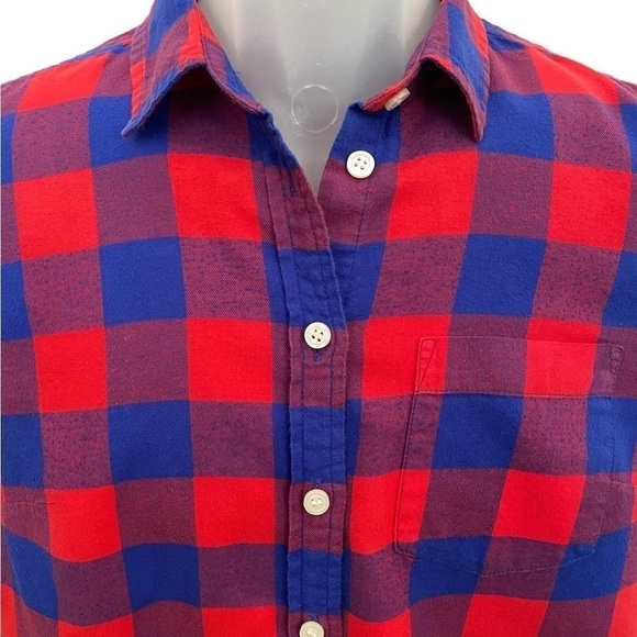 J CREW Red & Blue Plaid Shirt Boy Fit Women PS Petite Small - Picture 2 of 5